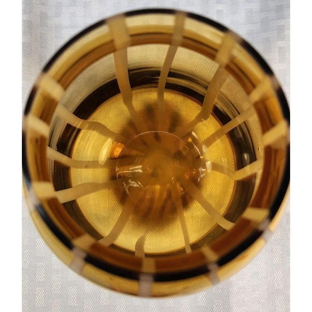 Vintage Hand-Blown Amber Butterscotch And White Striped Glass Vase